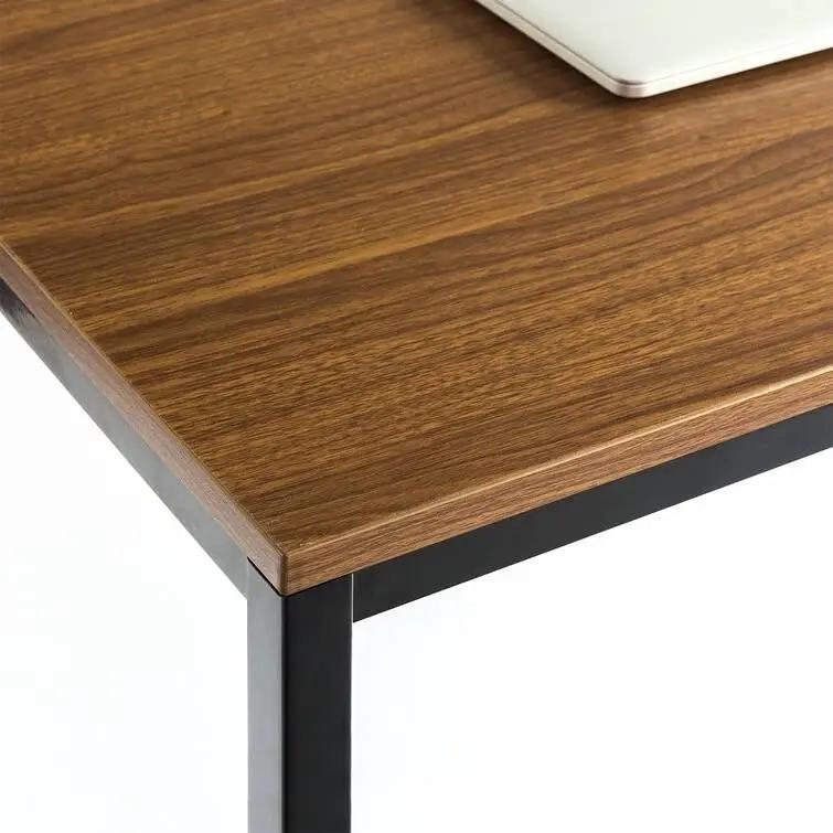 Modern Home Office Desk with Black Metal Frame and Brown Wood Top by HomePacific