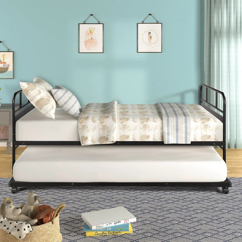 Metal Daybed Platform Bed Frame with Trundle by HouseOfZazla