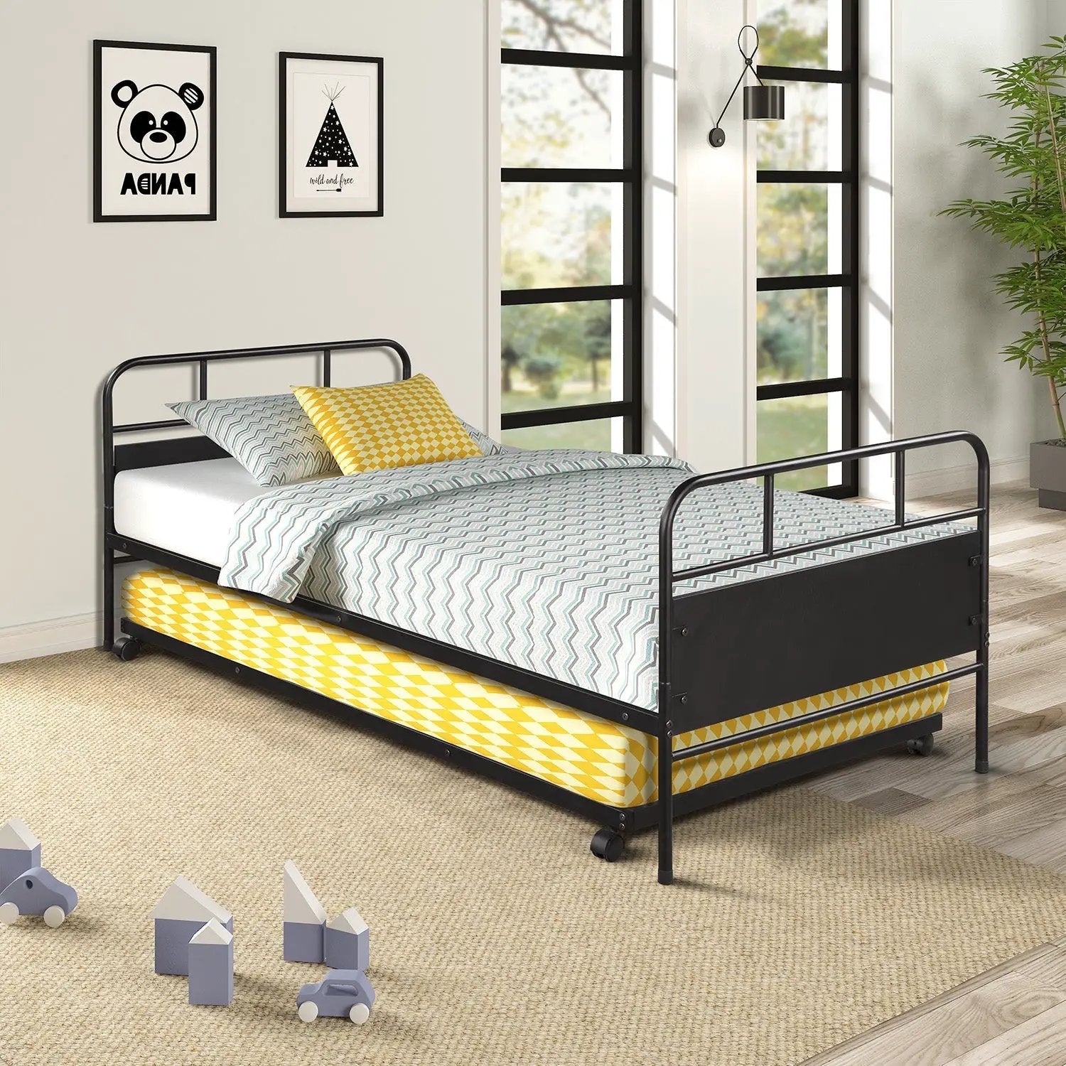Metal Daybed Platform Bed Frame with Trundle by HouseOfZazla
