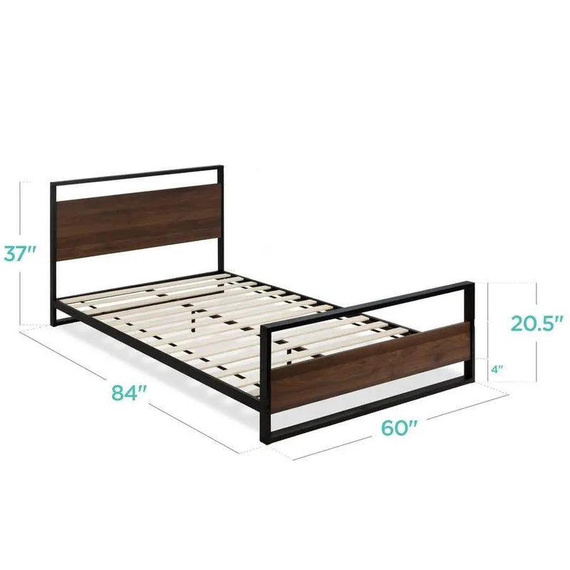 Modern FarmHome Queen Low Profile Metal Wood Platform Bed by HomePacific