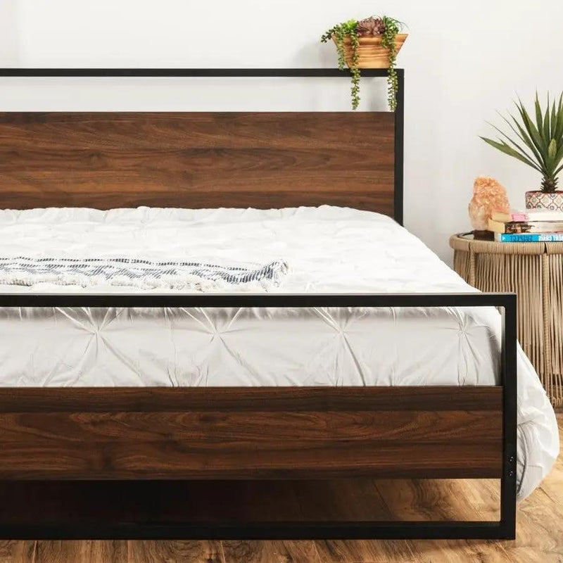Modern FarmHome Queen Low Profile Metal Wood Platform Bed by HomePacific