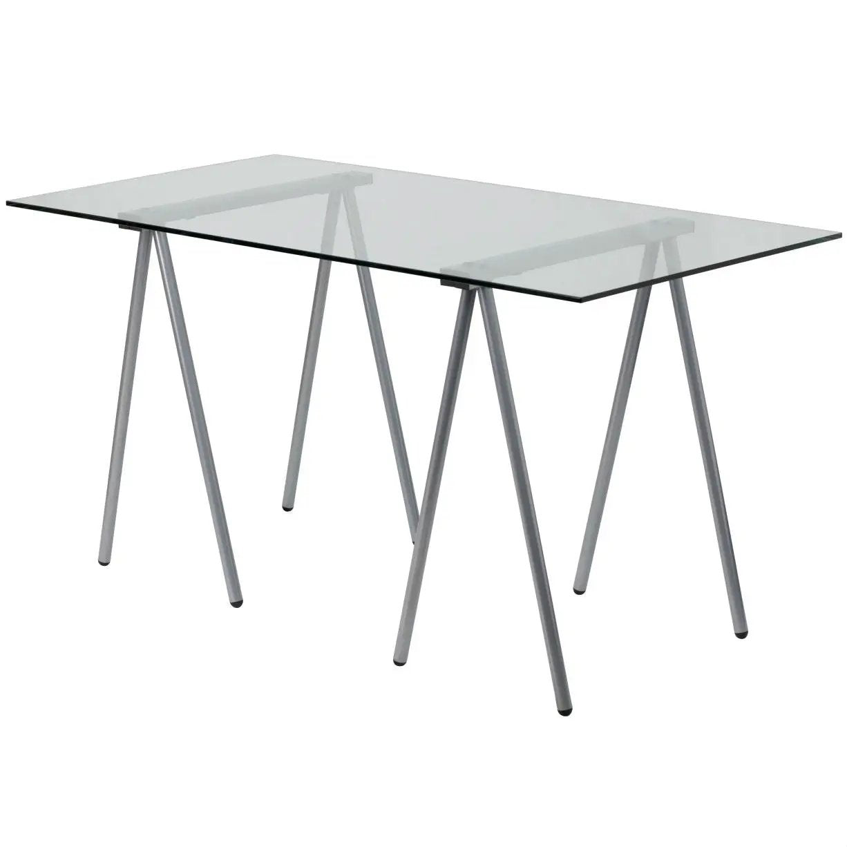 Modern Clear Tempered Glass Top Writing Table Computer Desk with Metal Legs by HomePacific