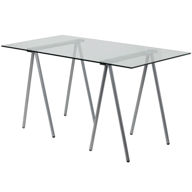Modern Clear Tempered Glass Top Writing Table Computer Desk with Metal Legs by HomePacific