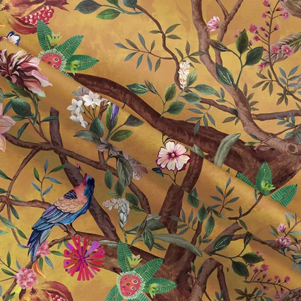 72-inch Brown Red Orange Green Floral Tree Birds Plants Flowers Shower Curtain by HomePacific
