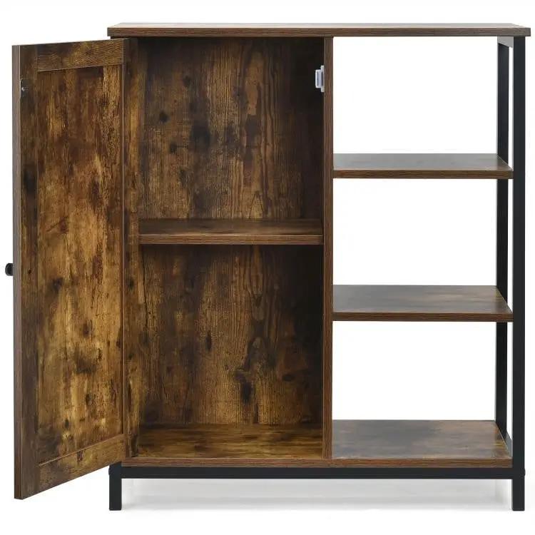 Modern Industrial Black Metal Brown Wood Sideboard Buffet Storage Shelf Cabinet by HomePacific
