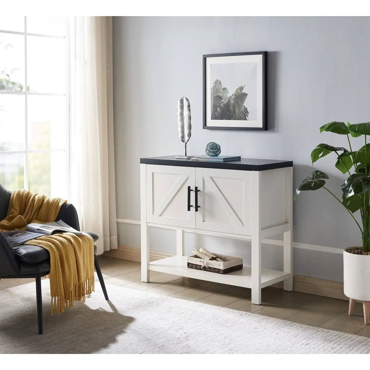 Modern 2 Drawer Wooden Storage Console Table White/Black by HomePacific