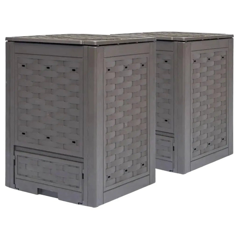 Set of 2 - Outdoor Garden 158 Gallon Compost Bin Set in Brown Plastic Rattan by HomePacific