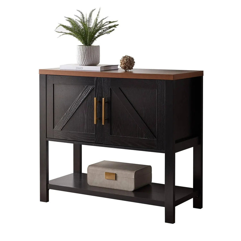 Modern 2 Drawer Wooden Storage Console Table Black/Walnut by HomePacific