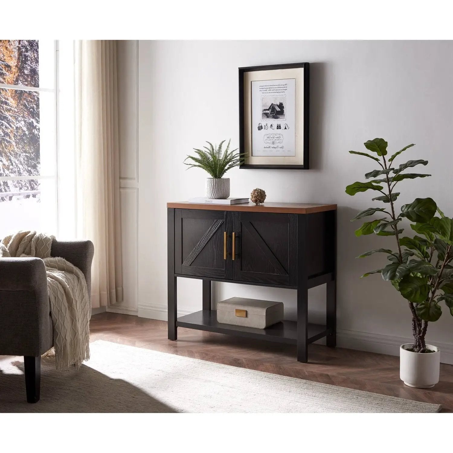 Modern 2 Drawer Wooden Storage Console Table Black/Walnut by HomePacific