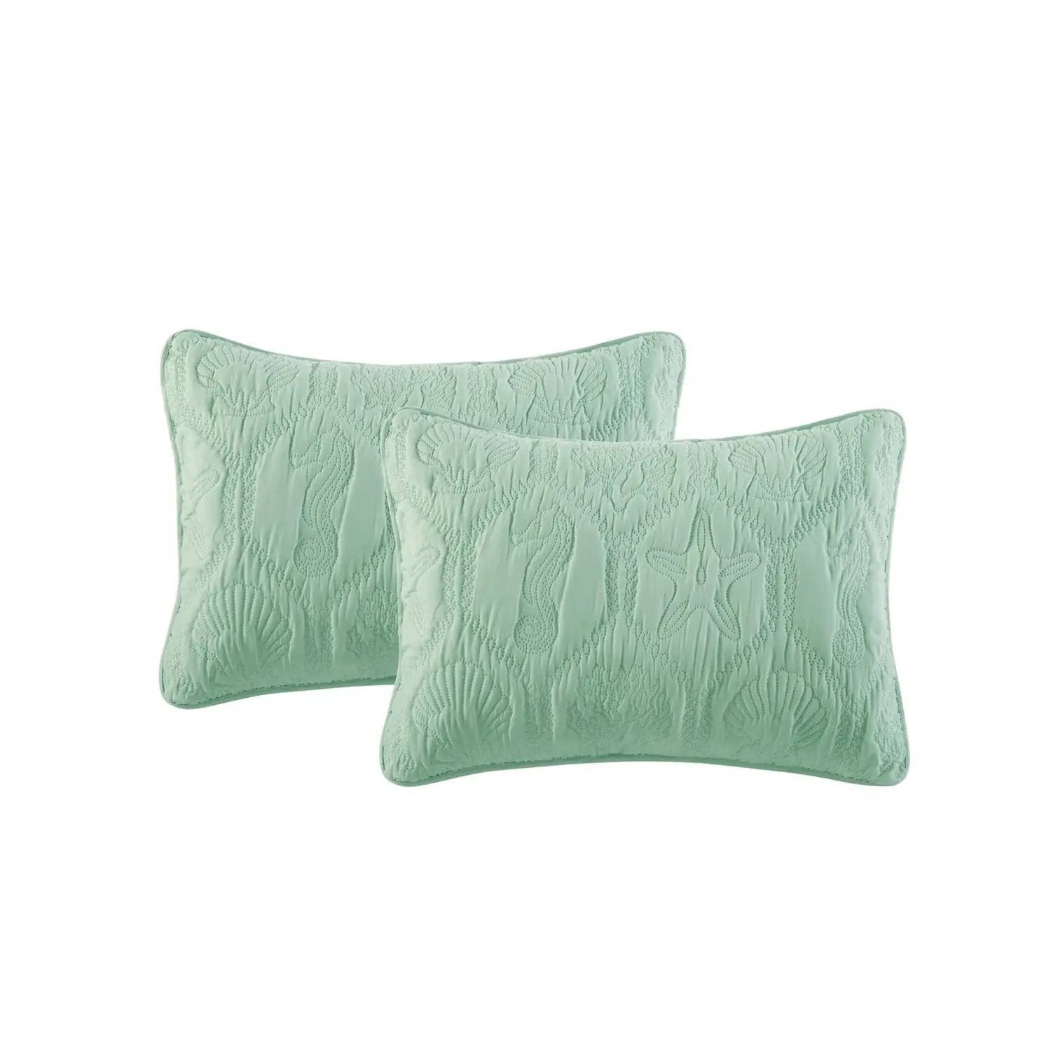 Queen Coastal Beach Starfish Seashell Seahorse Light Green Teal Quilt Set by HomePacific