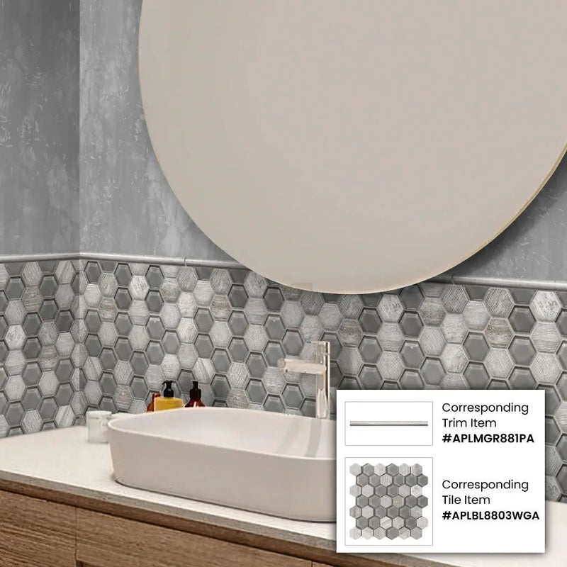 Wooden Grey Glass 12x12 Polished Etched Hexagon Marble Mosaic Tile (5 pack, 4.92 sq ft/case) by Apollo Tile