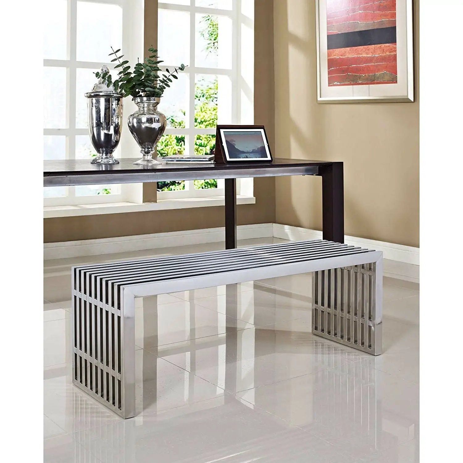 Modern Mid-Century Stainless Steel Accent Bench by HomePacific