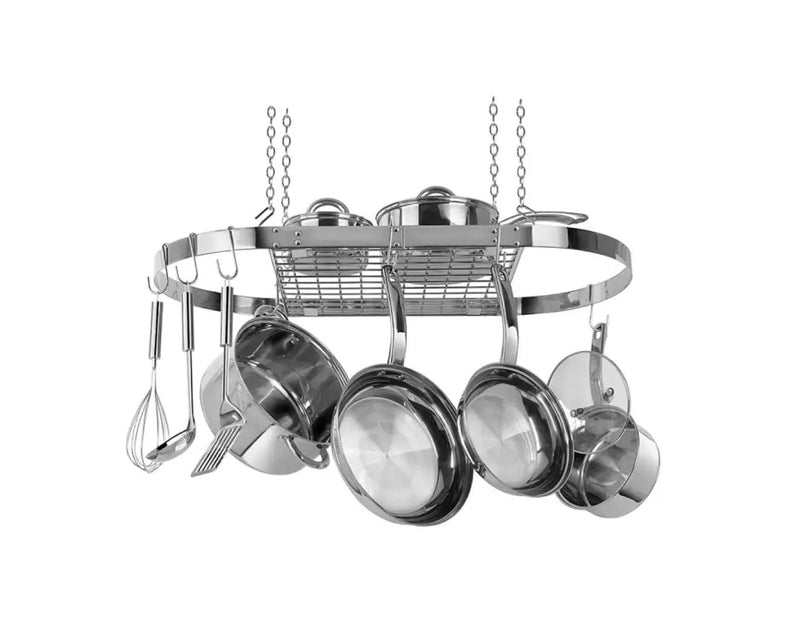Modern Ceiling Mounted Stainless Steel Oval Hanging Pot Rack by HomePacific