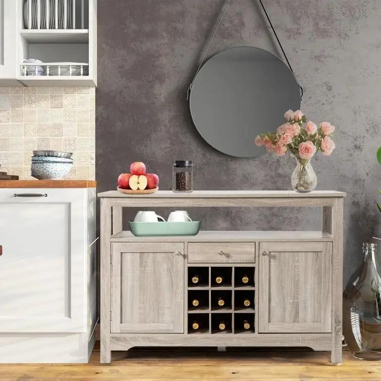 Grey Wood Sideboard Buffet Server Cabinet with Wine Rack and Storage Shelf by HomePacific