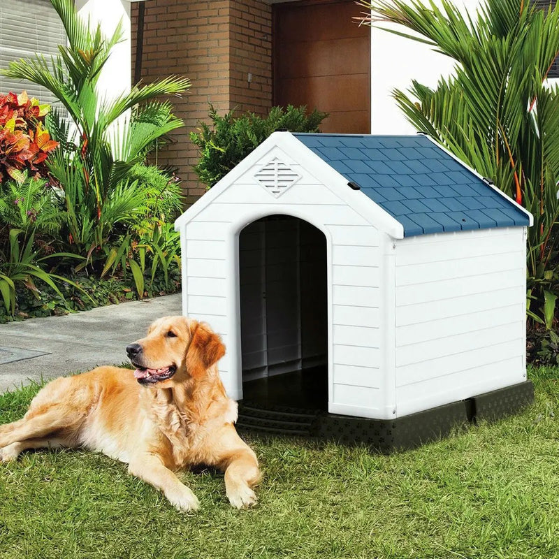 Medium size Outdoor Heavy Duty Blue and White Plastic Dog House by HomePacific