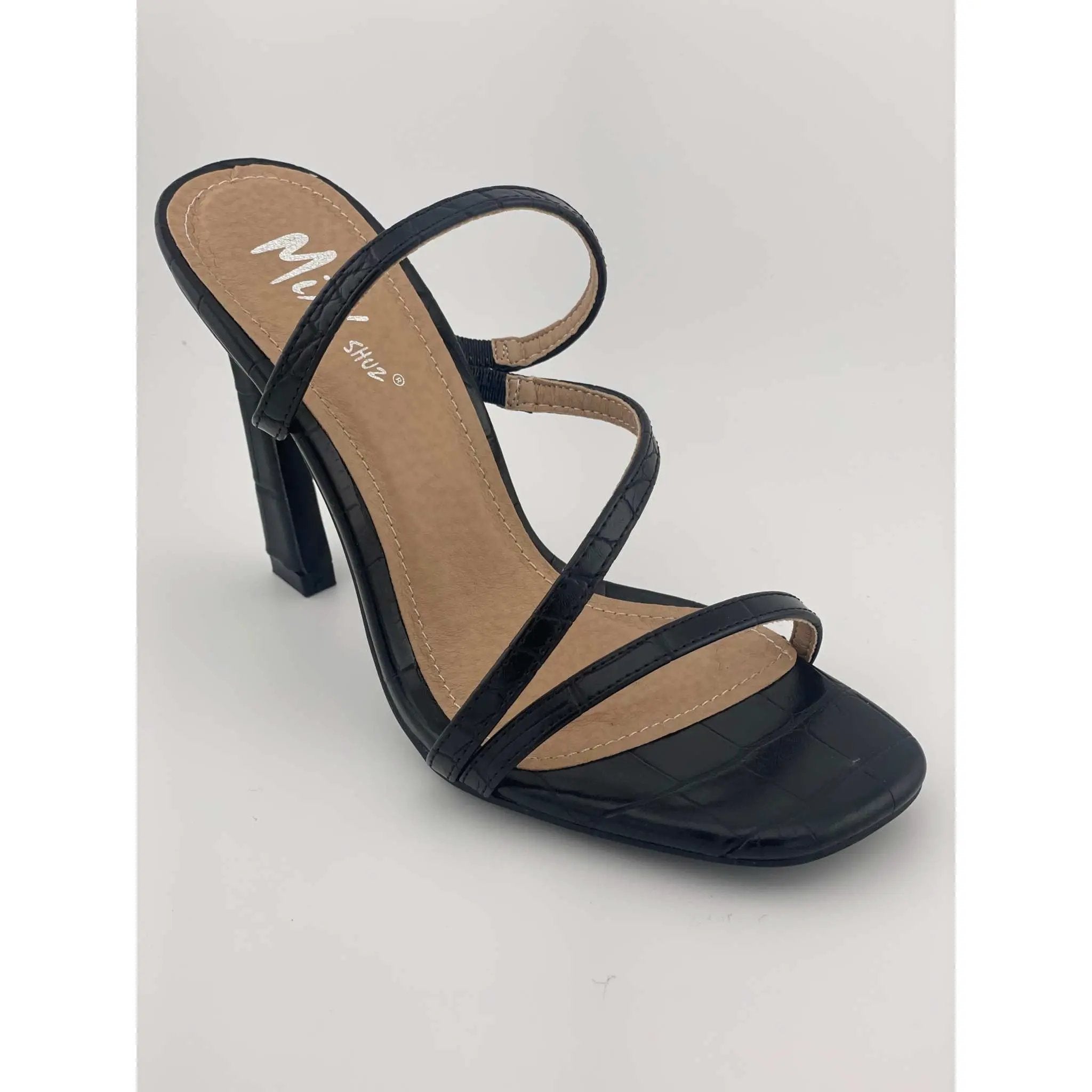MIXX SHUZ MISS BLACK CROC PU HEELS by Selzalot