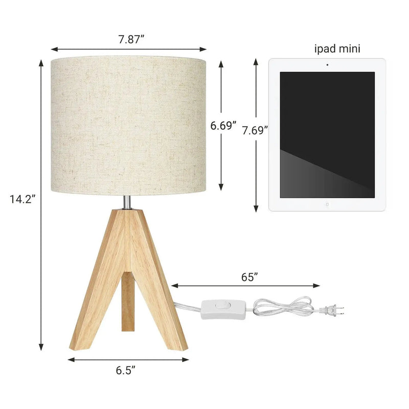 Set of 2 - Solid Wood Tripod Table Lamp with Beige Linen Drum Shade by HomePacific