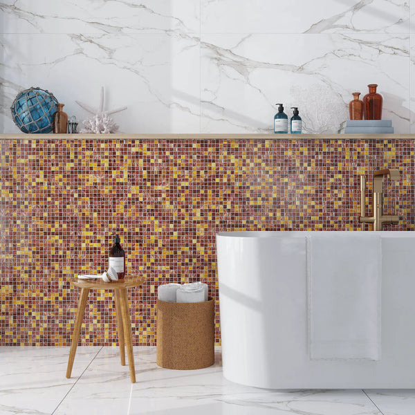 Brown Yellow 12x12 Glossy Uniform Square Glass Mosaic Tile (20 pack, 20 sq ft/case)