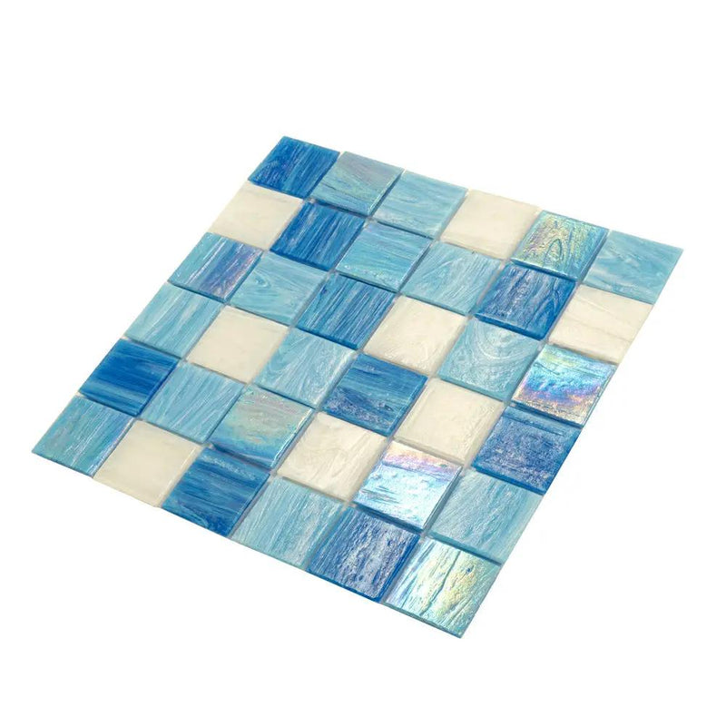Blue White 12x12 Glossy Glass Uniform Square Mosaic Tile (20 pack, 20 sq ft/case) by Apollo Tile