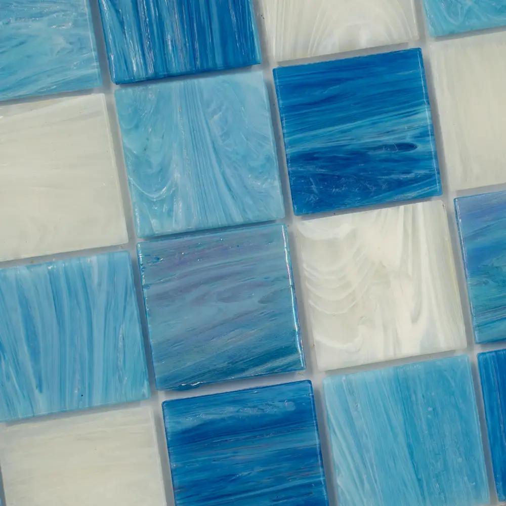 Blue White 12x12 Glossy Glass Uniform Square Mosaic Tile (20 pack, 20 sq ft/case) by Apollo Tile