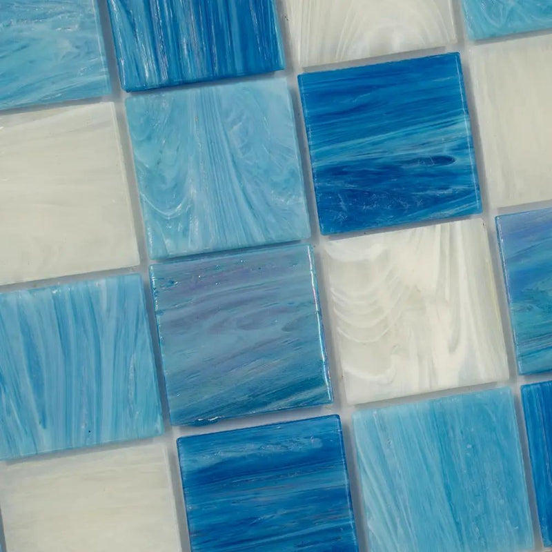 Blue White 12x12 Glossy Glass Uniform Square Mosaic Tile (20 pack, 20 sq ft/case) by Apollo Tile