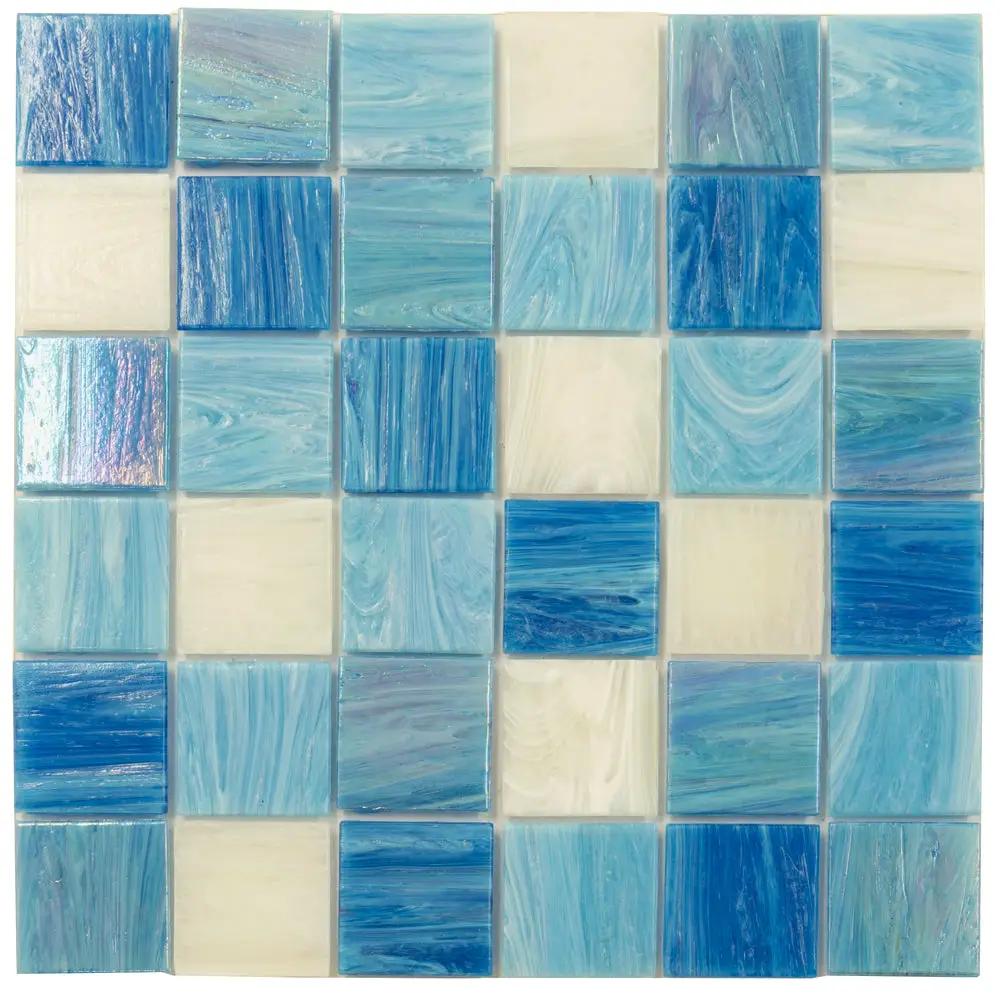 Blue White 12x12 Glossy Glass Uniform Square Mosaic Tile (20 pack, 20 sq ft/case) by Apollo Tile