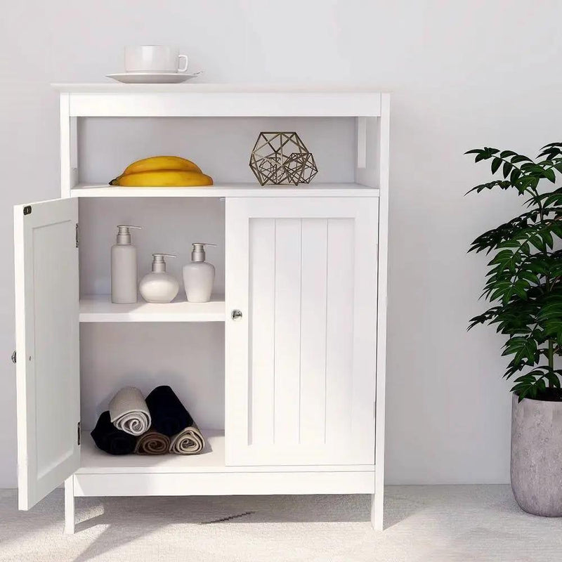 2-Door Bathroom Linen Cabinet with Storage Shelf in White Wood Finish by HomePacific