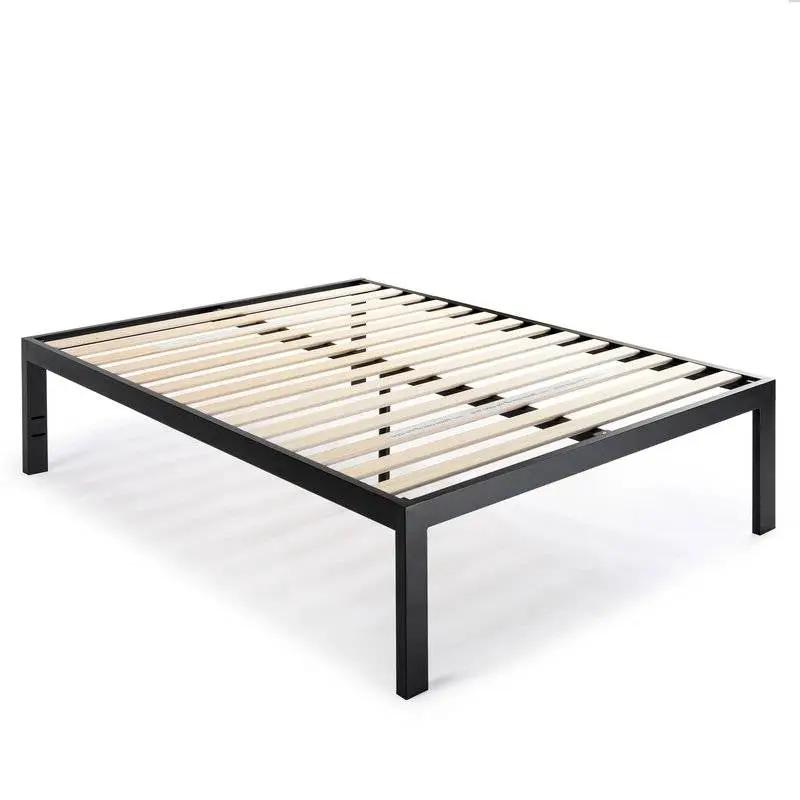 King size 18 Inch Easy Assemble Metal Platform Bed Frame Wooden Slats by HomePacific