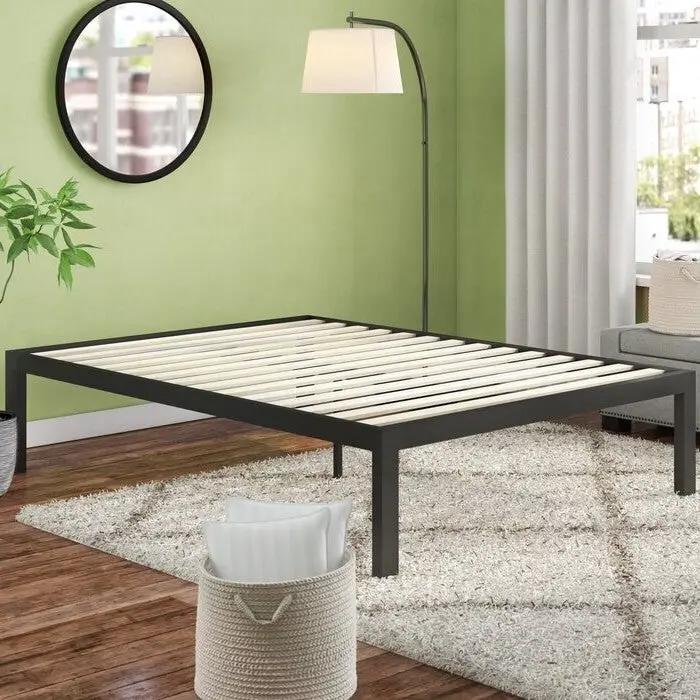 King size 18 Inch Easy Assemble Metal Platform Bed Frame Wooden Slats by HomePacific