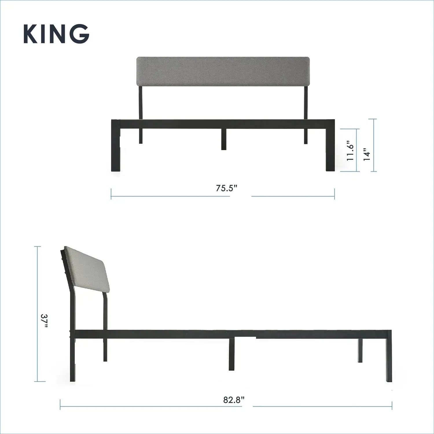 King Size Grey Soft Fabric Metal Headboard Platform Bed Wooden Slats by HomePacific