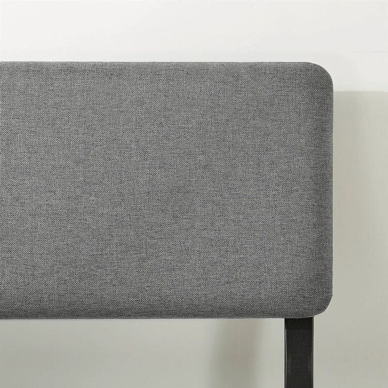 King Size Grey Soft Fabric Metal Headboard Platform Bed Wooden Slats by HomePacific