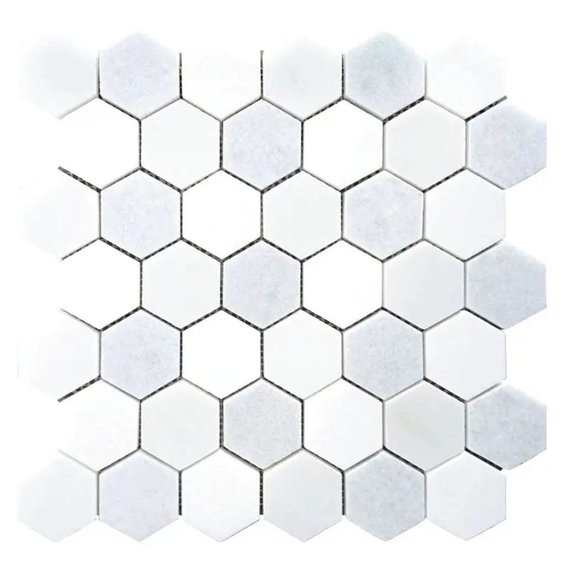 Thassos, Blue Celeste, Paper White 12x12 Polished Hexagon Marble Mosaic Tile (5 pack, 4.83 sq ft/case) by Apollo Tile