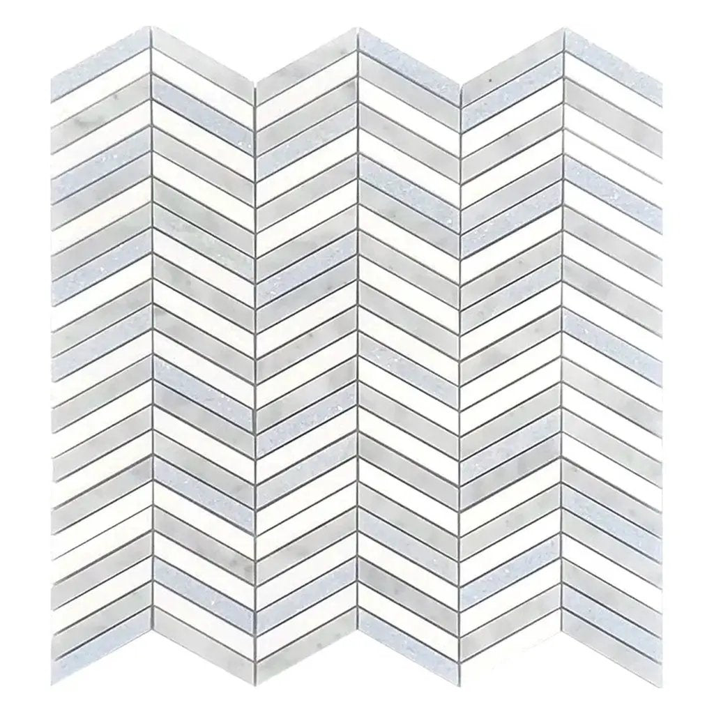 Thassos Bianco Carrara Blue Celeste 12x12 Polished Chevron Marble Mosaic Tile (5 pack, 5 sq ft/case) by Apollo Tile