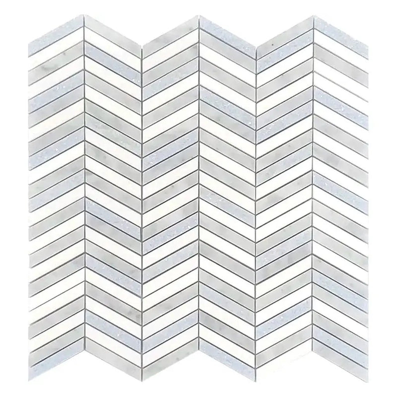 Thassos Bianco Carrara Blue Celeste 12x12 Polished Chevron Marble Mosaic Tile (5 pack, 5 sq ft/case) by Apollo Tile