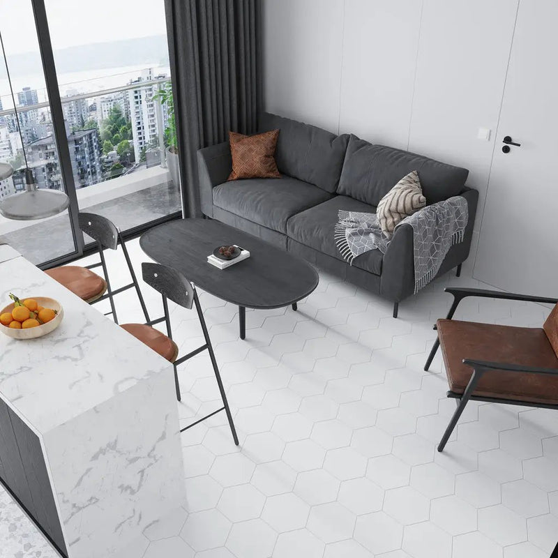 Snow White 10x10 Honed Hexagon Thassos Marble Tile (5 pack, 2.95 sq ft/case) by Apollo Tile