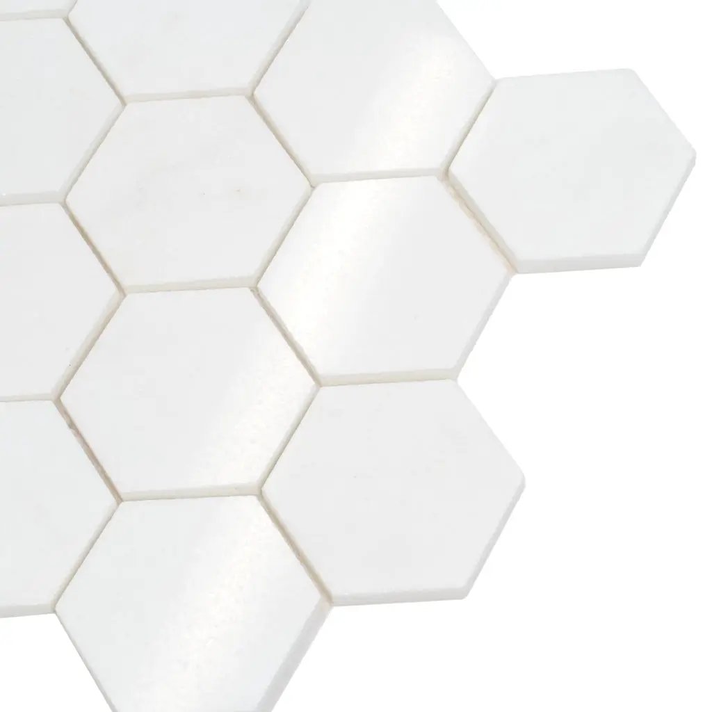 Snow White 10x12 Polished Hexagon Thassos Marble Mosaic Tile (5 pack, 4.46 sq ft/case) by Apollo Tile