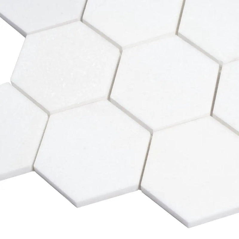 Snow White 10x12 Polished Hexagon Thassos Marble Mosaic Tile (5 pack, 4.46 sq ft/case) by Apollo Tile