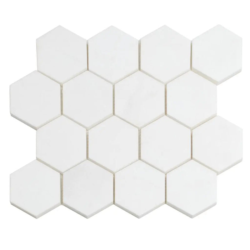 Snow White 10x12 Polished Hexagon Thassos Marble Mosaic Tile (5 pack, 4.46 sq ft/case) by Apollo Tile