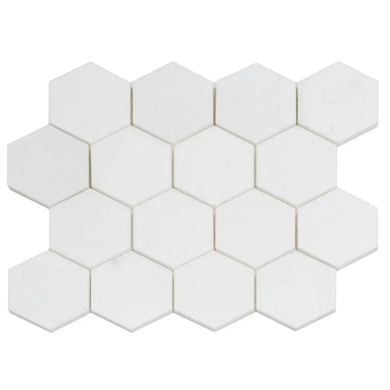 Snow White 10x12 Honed Hexagon Thassos Marble Mosaic Tile (5 pack, 4.46 sq ft/case) by Apollo Tile