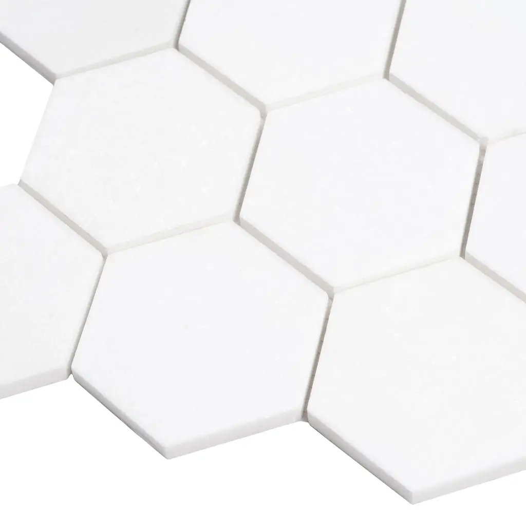 Snow White 10x12 Honed Hexagon Thassos Marble Mosaic Tile (5 pack, 4.46 sq ft/case) by Apollo Tile
