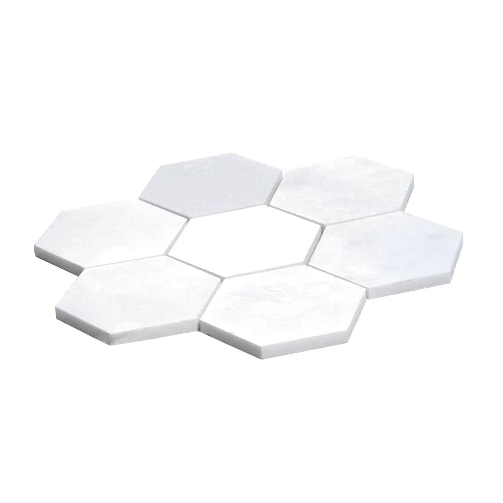 Pearl White 10x11 Honed Hexagon Thassos Marble Mosaic Tile (5 pack, 3.75 sq ft/case) by Apollo Tile