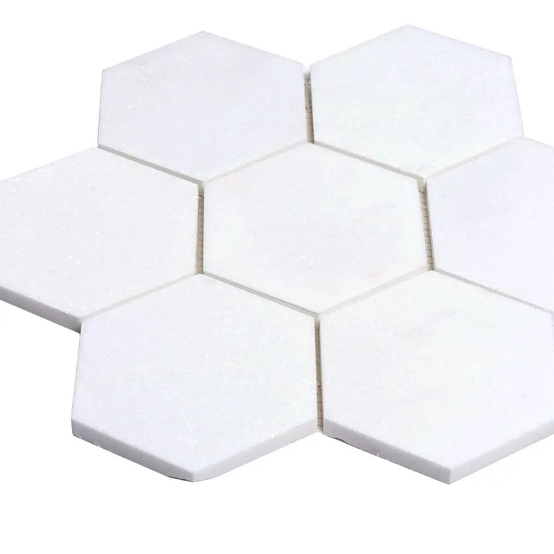 Pearl White 10x11 Honed Hexagon Thassos Marble Mosaic Tile (5 pack, 3.75 sq ft/case) by Apollo Tile