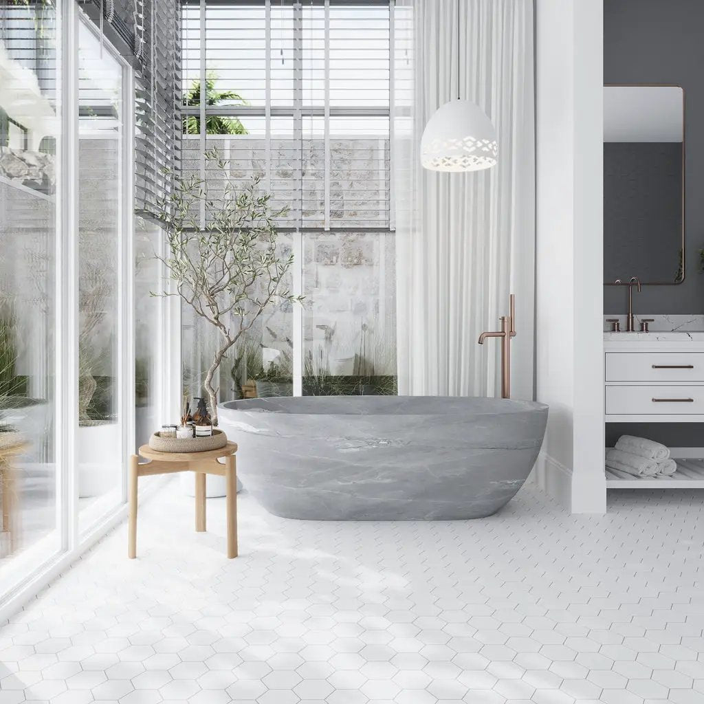 Pearl White 10x11 Honed Hexagon Thassos Marble Mosaic Tile (5 pack, 3.75 sq ft/case) by Apollo Tile