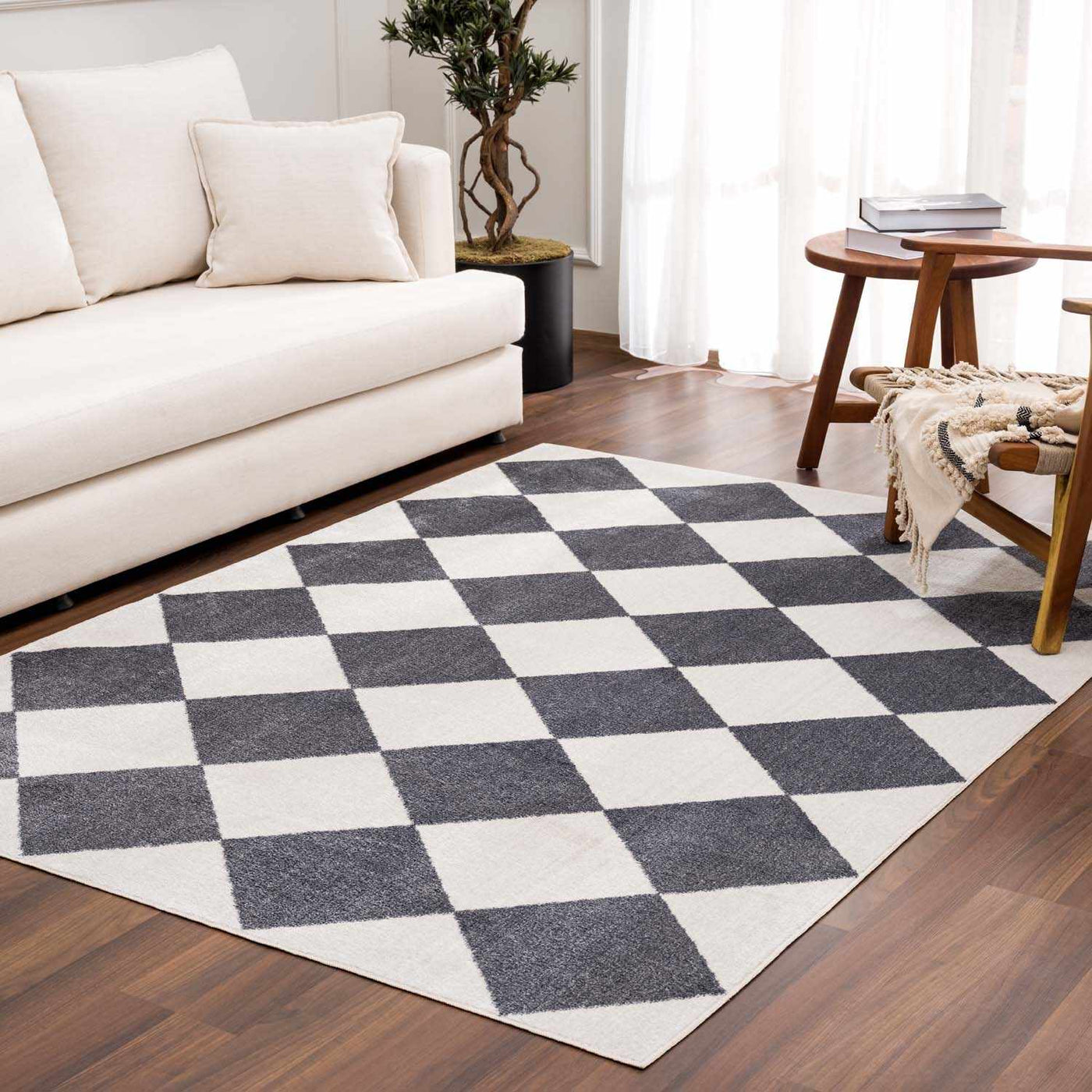 Ulric Navy Blue Diamond Washable Area Rug by Boutique Rugs