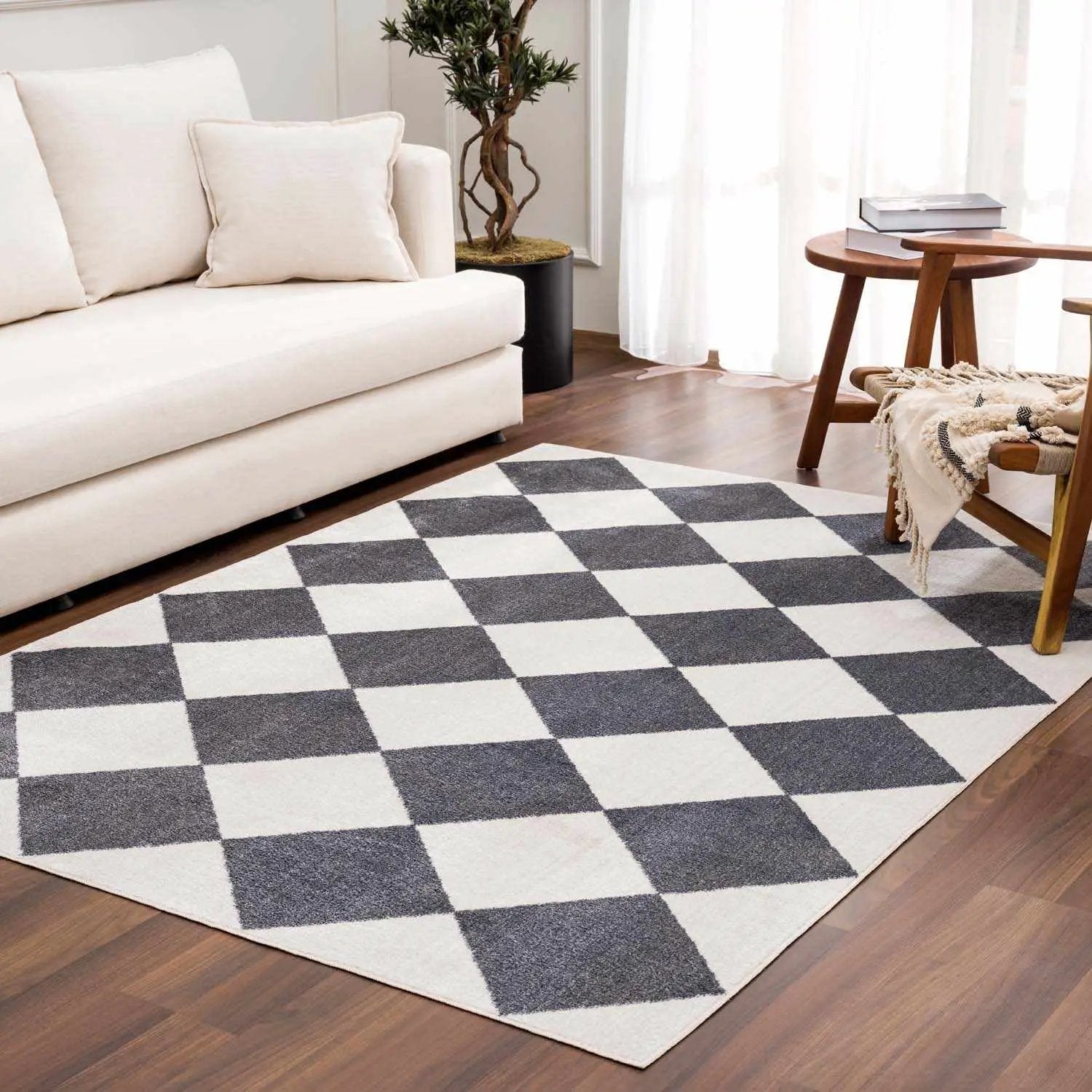 Ulric Navy Blue Diamond Washable Area Rug by Boutique Rugs