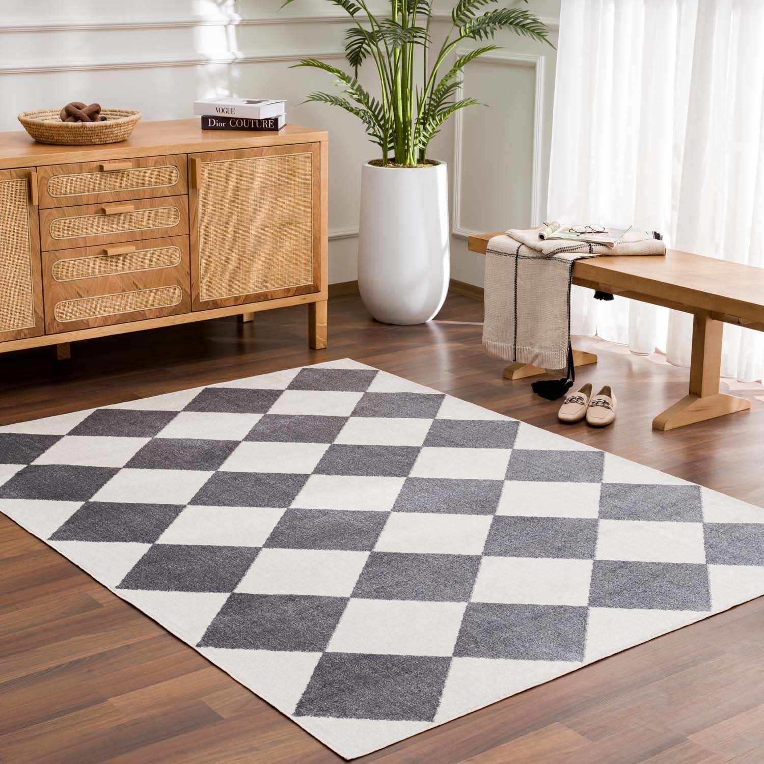 Ulric Navy Blue Diamond Washable Area Rug by Boutique Rugs