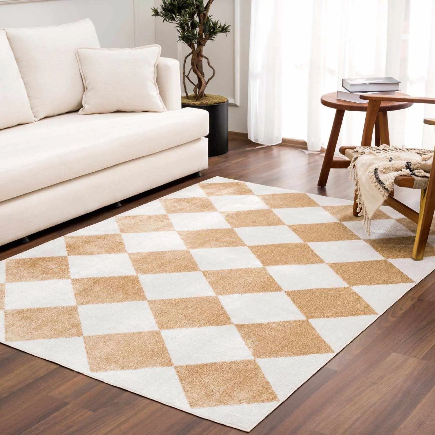 Ulric Light Brown Diamond Washable Area Rug by Boutique Rugs