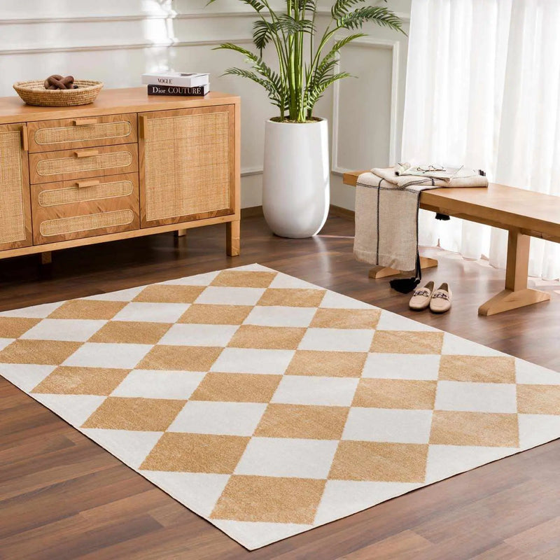 Ulric Light Brown Diamond Washable Area Rug by Boutique Rugs