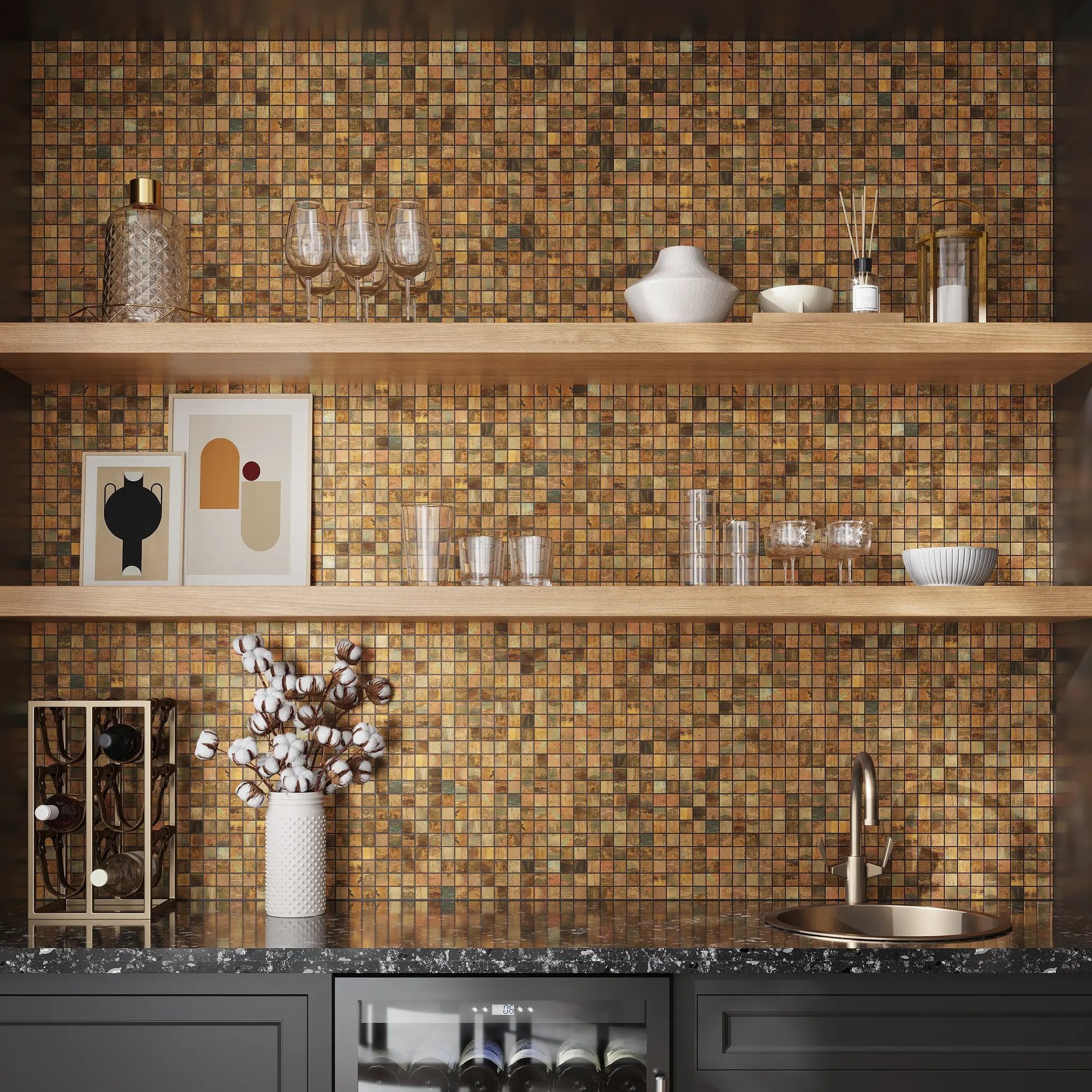 Bronze 12x12 Matte Square Metal Mosaic Tile (5 pack, 4.75 sq ft/case) by Apollo Tile