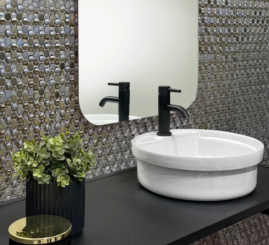 Anchor Gray 12x12 Polished Penny Round Metal Mosaic Tile (5 pack, 4.75 sq ft/case) by Apollo Tile